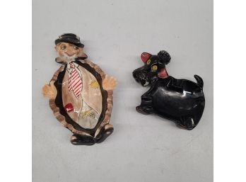Vintage Kitschy Hobo And Poodle Ceramic Ashtrays