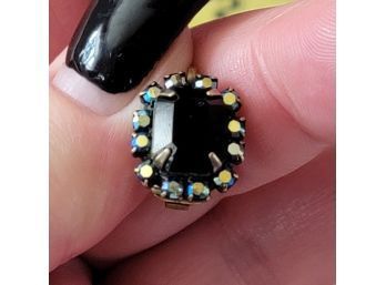 Beautiful Signed Liz Palacios Swarovski Crystal Clip Earrings Black And Aurora Borealis Excellent Condition!