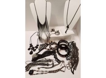 For Your Inner Goth Side! Bold & Sexy Costume Jewelry Lot Incl Sterling And Jessica Elliot Bracelet