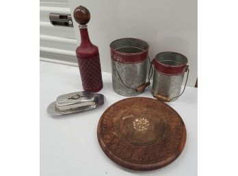Vintage Stainless Butter Dish, Italy Decanter, Wooden Trivet And More