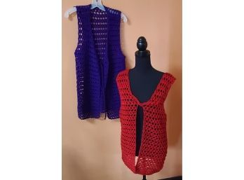 Top Off Those Bellbottoms Red And Purple 1970s Crocheted Vests