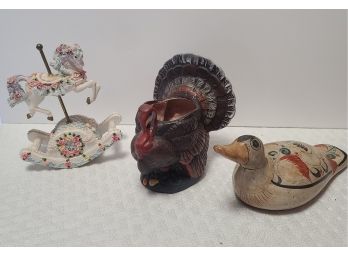 Vintage Smalls TURKEY PLANTER, Carousel Horse, Mexican Duck
