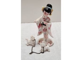 AHHH CLASSIC 1950S Asian Figurine And Her Poodles