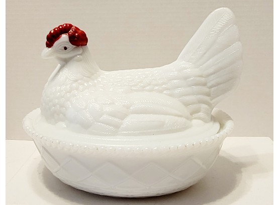 For Ya'll Mother Hens! Vintage 40s Westmoreland Milk Glass Hen On Nest Covered Dish