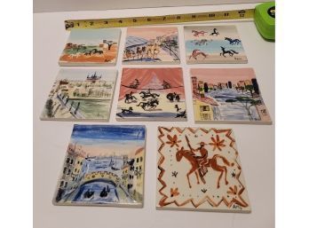 Lot Of Signed Handpainted Glazed Art Tiles Excellent Condition