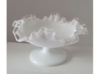 Vintage MCM Fenton Silver Crest Milk Glass Footed Compote Excellent Condition