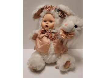 Isn't She Adorable! Vintage Bunny Baby Doll With Porcelain Face Excellent Condition !