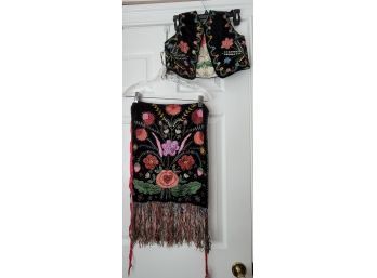 Gorgeous Very Vintage Child's Hand Embroidered And Beaded Folk Vest And Matching Apron