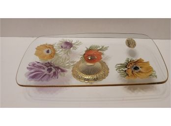 Vintage 60s NOS Chance Glass England Handpainted Anemone Glass Serving Dish Excellent Condition