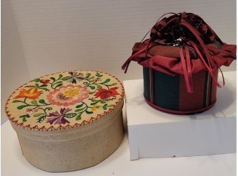 Vintage Handmade Box Lot Incl Hand Embroidered Burlap Box Excellent Condition