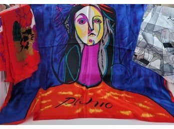 Vintage Silk Scarve Lot Including Sunkyung Sa And Picasso Art Excellent Condition