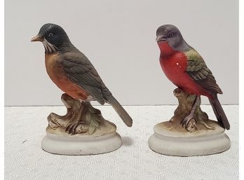 Vintage Lefton Hand Painted Birds Robin And Painted Bunting
