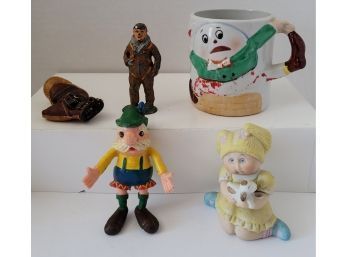 Vintage Toy & Collectible Lot From The 40s-80s Incl Barclay Manoil Lead Aviator, 60s Humpty Dumpty Mug & More