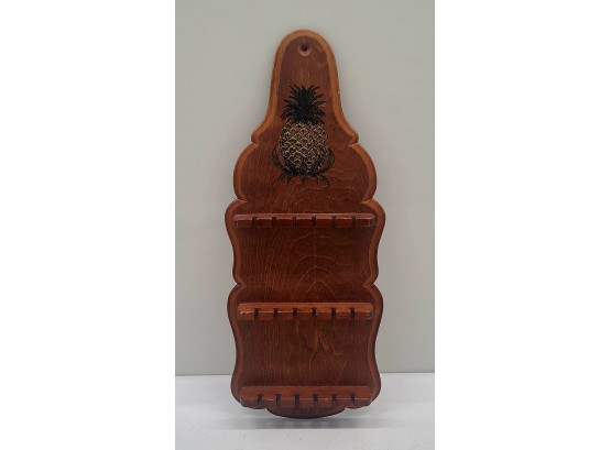 Vintage Wall Mount Wooden Spoon Display With Pineapple