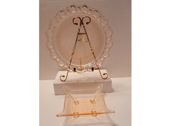 Gotta Love Pink Depression Glass! Lovely Candy Dish And Open Lace Cake Server