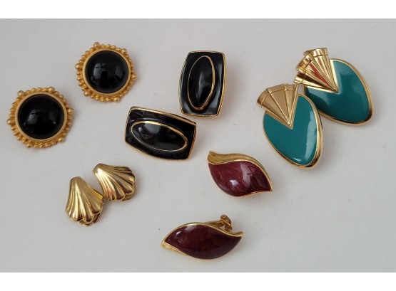 Vintage 80s-90s Clip On Earring Lot Incl. Signed Nolan Miller And Monet Love The Enamel!