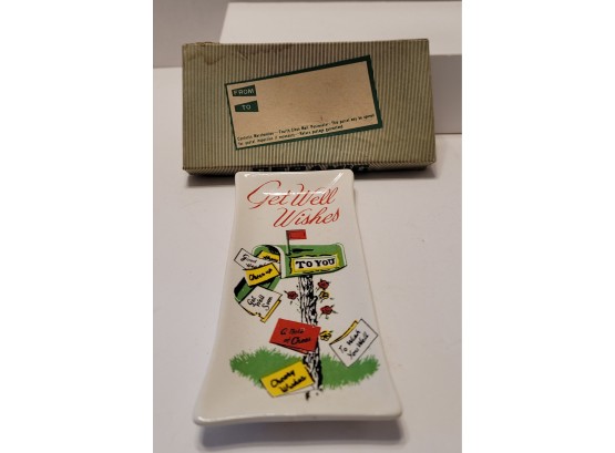 Too Adorable! Vintage MCM Commodore Ceramic Get Well Greeting Card Tray