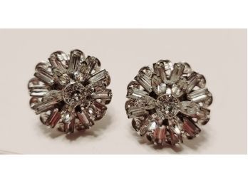 Gorgeous Vintage 40s-50s Carl Art Signed Sterling And Rhinestone Earrings Excellent Condition