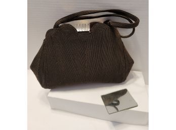 LOOK AT THAT LUCITE CLASP! Gorgeous Vintage 40s Genuine Corde' Chocolate Brown Handbag