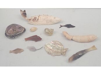 Unique Carved Fish And Shell Collection
