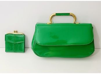SOMEBODY THROW HOLY WATER AT ME I CUSSED A LOT NOS Green Patent Purse With Matching Wallet