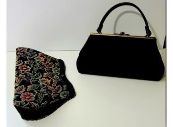 CONDITION TO SWOON OVER Vintage Reversible Black Patent Leather Tapestry Purse