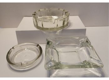 Vintage MCM Clear Glass Ashtrays Including Heavy, Large Ice Glass