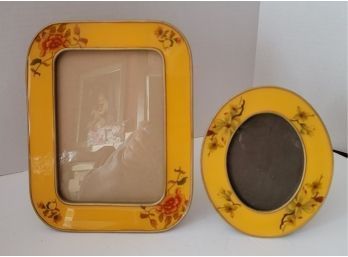 THESE ARE GORGEOUS! Vintage MCM Buckler's Of NY Enamel Swivel Back Picture Frames Look At That Burl Laminate!