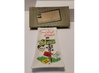 Too Adorable! Vintage MCM Commodore Ceramic Get Well Greeting Card Tray