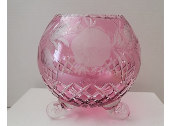 Beautiful Cranberry Crystal Footed Bowl Excellent Condition