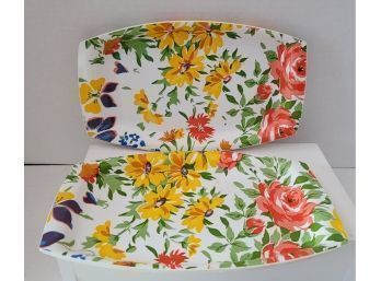 Love These! Vintage MCM Top Of The Table By Karen Melamine Floral Serving Trays Excellent Condition