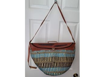 Big & Gorgeous Vintage Hand Woven Sisal And Hand Tooled Leather African Bag