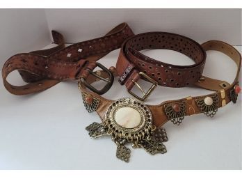 Vintage Women's Leather Belt Lot Incl. Leatherock And Buckle