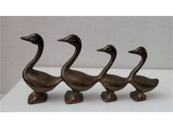 Are Your Ducks Um Geese In A Row! Vintage MCM Brass Geese Paperweight