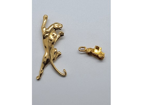 14k Gold Plated Classic Panther Pendant & Antique Car Charm