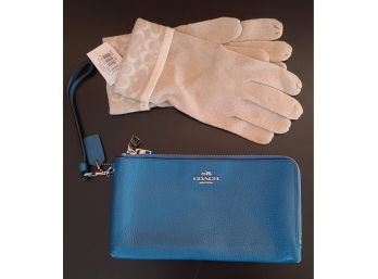 Leather Coach Wristlet/Wallet & Lurex Gloves (see Notes)