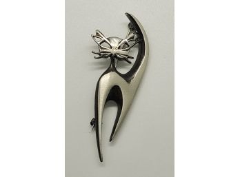 Meow! MCM Atomic 1961 Pewter Stamped Cat Brooch