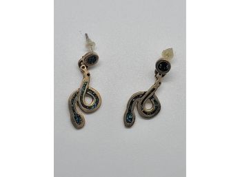 Sterling Silver & Crushed Turquoise Snake Earrings