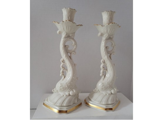 This Is The Dawning Of...vintage 70s Lenox Figural Aquarius Dolphin Candle Stick Holders Excellent Condition