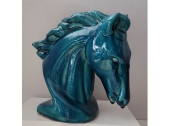Whoa Nellie! Gorgeous Vintage MCM Caribbean Blue Ceramic Horse Head Sculpture Boho Chic Too!