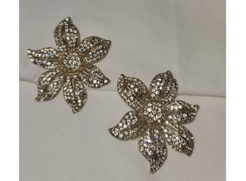 Gorgeous! Vintage 70s Signed B & W Butler & Wilson Floral Crystal Statement Earrings Excellent Condition