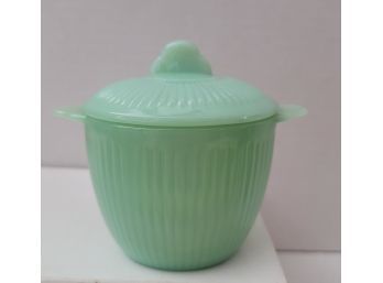 Love Jadeite! Vintage 50s Fire King Jane Ray Covered Sugar Bowl Excellent Condition 4.5H