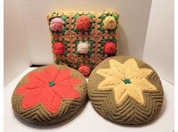 Vintage MC Hand Crocheted Pillows FOUND A 4TH ONE! SEE PIC!