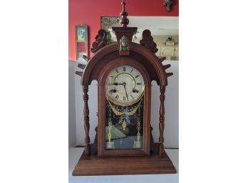 Love This! Antique Victorian Walnut Gingerbread Kitchen Mantle Clock