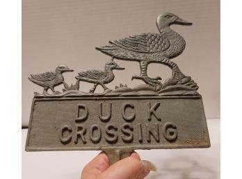 Vintage 70s Cast Iron Duck Crossing Yard Stake Great Condition!