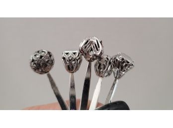 Forget The Wood Toothpicks! Use These! Vintage MCM Sterling Silver Reticulated Hors D'oeuvres Picks