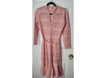 Your Search Is Over! I Found Her! Vtg 70s Miss JoAnn Hand Crocheted Knit Dress Pink Of Course!