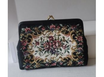 Vintage 50s 60s Kiss Lock Tapestry Change Purse 6x4 1/2 Excellent Condition