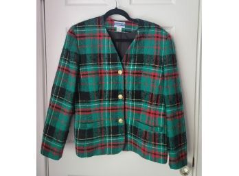 Vintage 60s Pendleton Green And Red Plaid Virgin Wool Blazer Great Condition Size 14