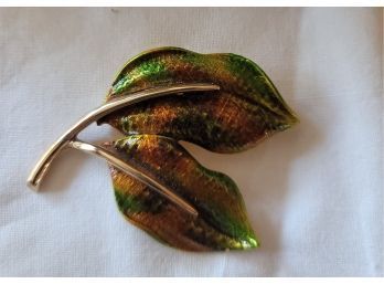 Vintage 60s Signed Hedison (Hedy) Enameled Leaf Gold Tone Brooch Perfect For Fall Excellent Condition